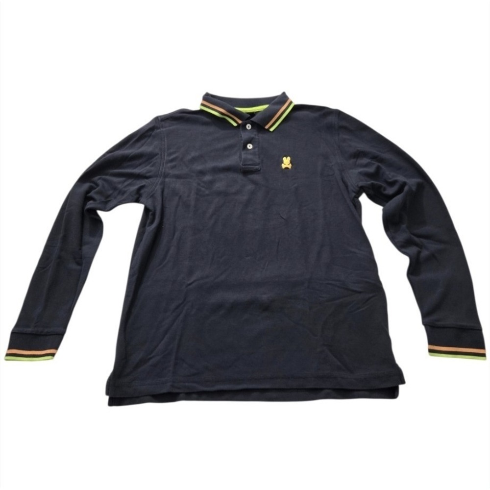Psycho Bunny Men's Long Sleeve Polo Shirt Size 5 Medium Black Pima Cotton...